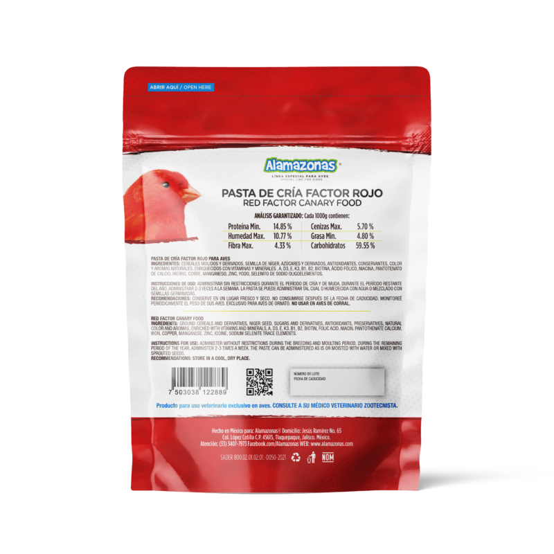 Pasta De Cría Factor Rojo 1kg Canarios Alamazonas - Imagen 3